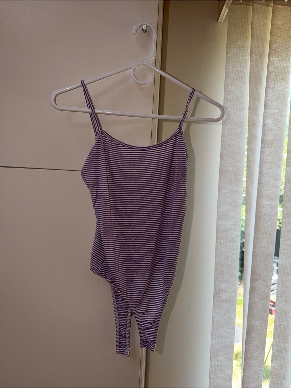 Striped Purple & White Spaghetti Strap Bodysuit